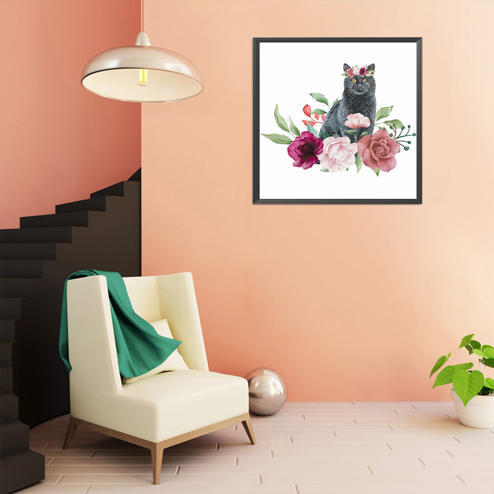 Flower Cat - Full Round Drill Diamond Painting 40*40CM