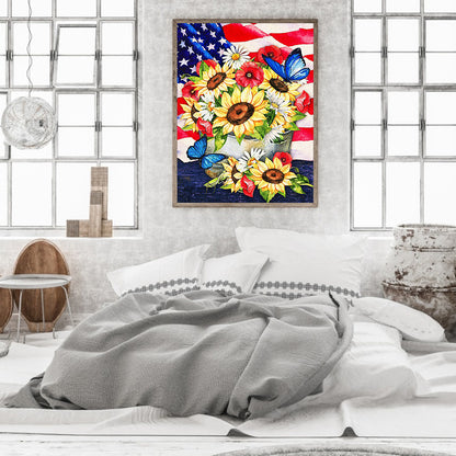 Flag And Flowers - Full Round Drill Diamond Painting 50*60CM