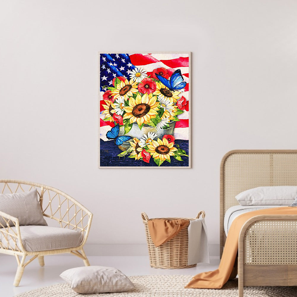 Flag And Flowers - Full Round Drill Diamond Painting 50*60CM