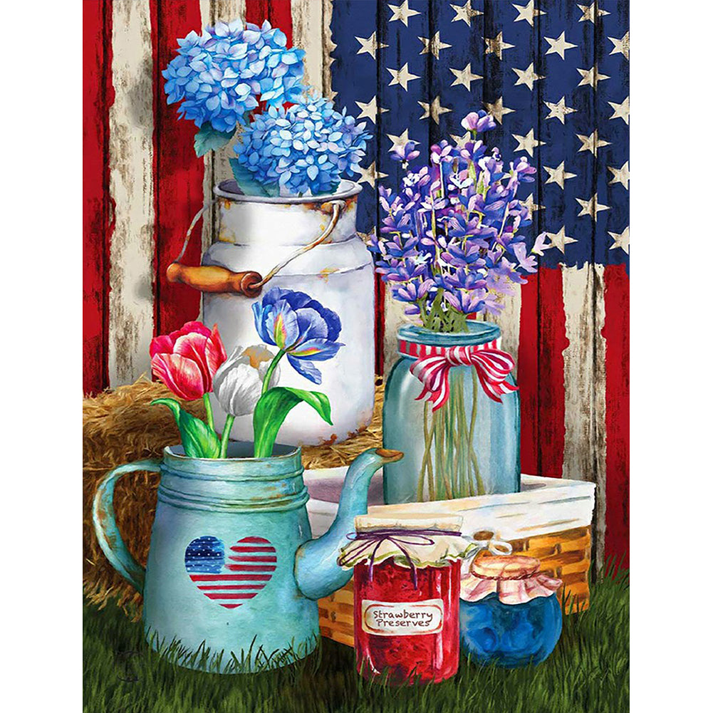 Flag And Flowers - Full Round Drill Diamond Painting 50*60CM