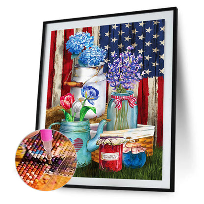 Flag And Flowers - Full Round Drill Diamond Painting 50*60CM