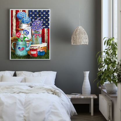 Flag And Flowers - Full Round Drill Diamond Painting 50*60CM