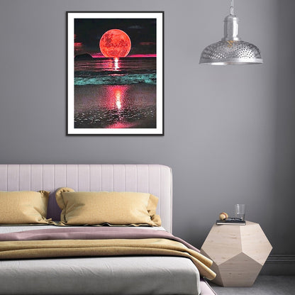 Sea ??Red Moon - Full Round Drill Diamond Painting 30*40CM