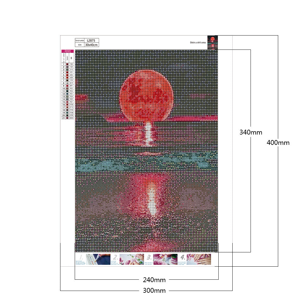 Sea ??Red Moon - Full Round Drill Diamond Painting 30*40CM