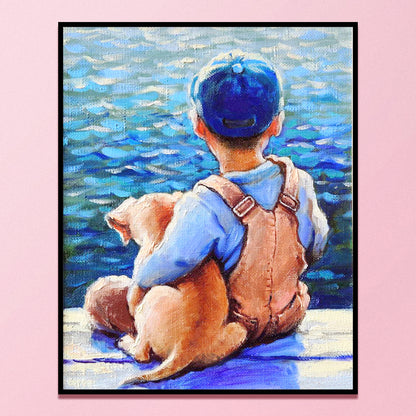 Little Boy And Dog By The Sea - 11CT Stamped Cross Stitch 40*50CM