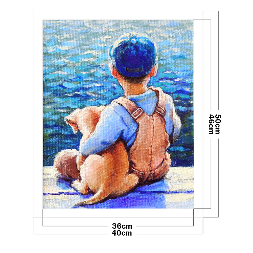 Little Boy And Dog By The Sea - 11CT Stamped Cross Stitch 40*50CM