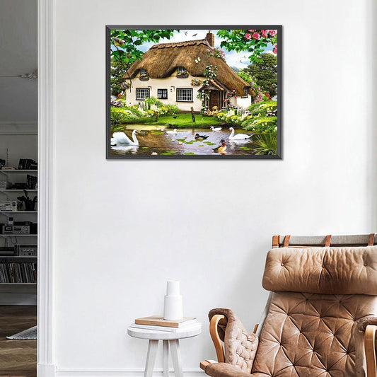 Thatched House - Full Round Drill Diamond Painting 40*30CM