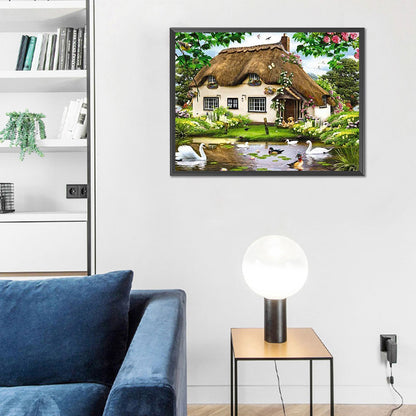Thatched House - Full Round Drill Diamond Painting 40*30CM