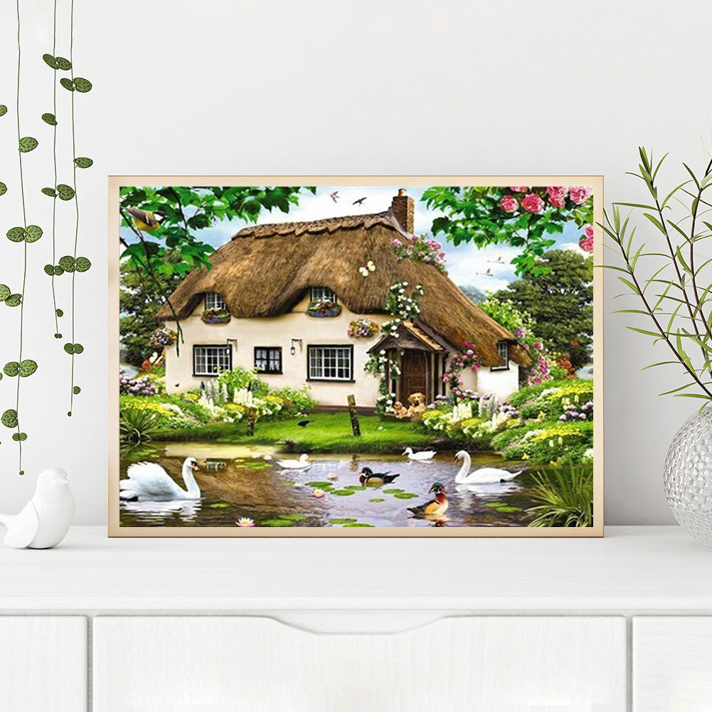 Thatched House - Full Round Drill Diamond Painting 40*30CM