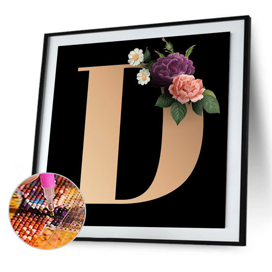 Flower Letter D - Full Round Drill Diamond Painting 40*40CM