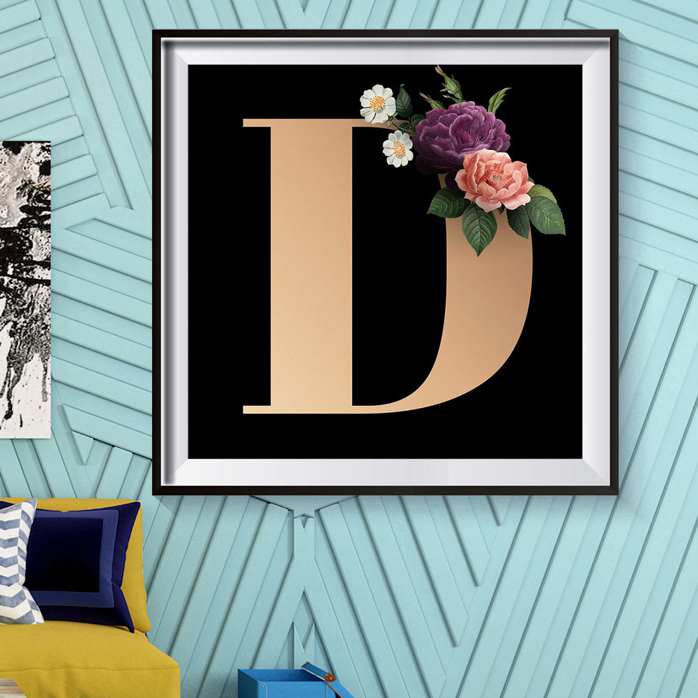 Flower Letter D - Full Round Drill Diamond Painting 40*40CM