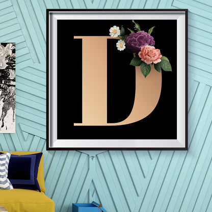 Flower Letter D - Full Round Drill Diamond Painting 40*40CM
