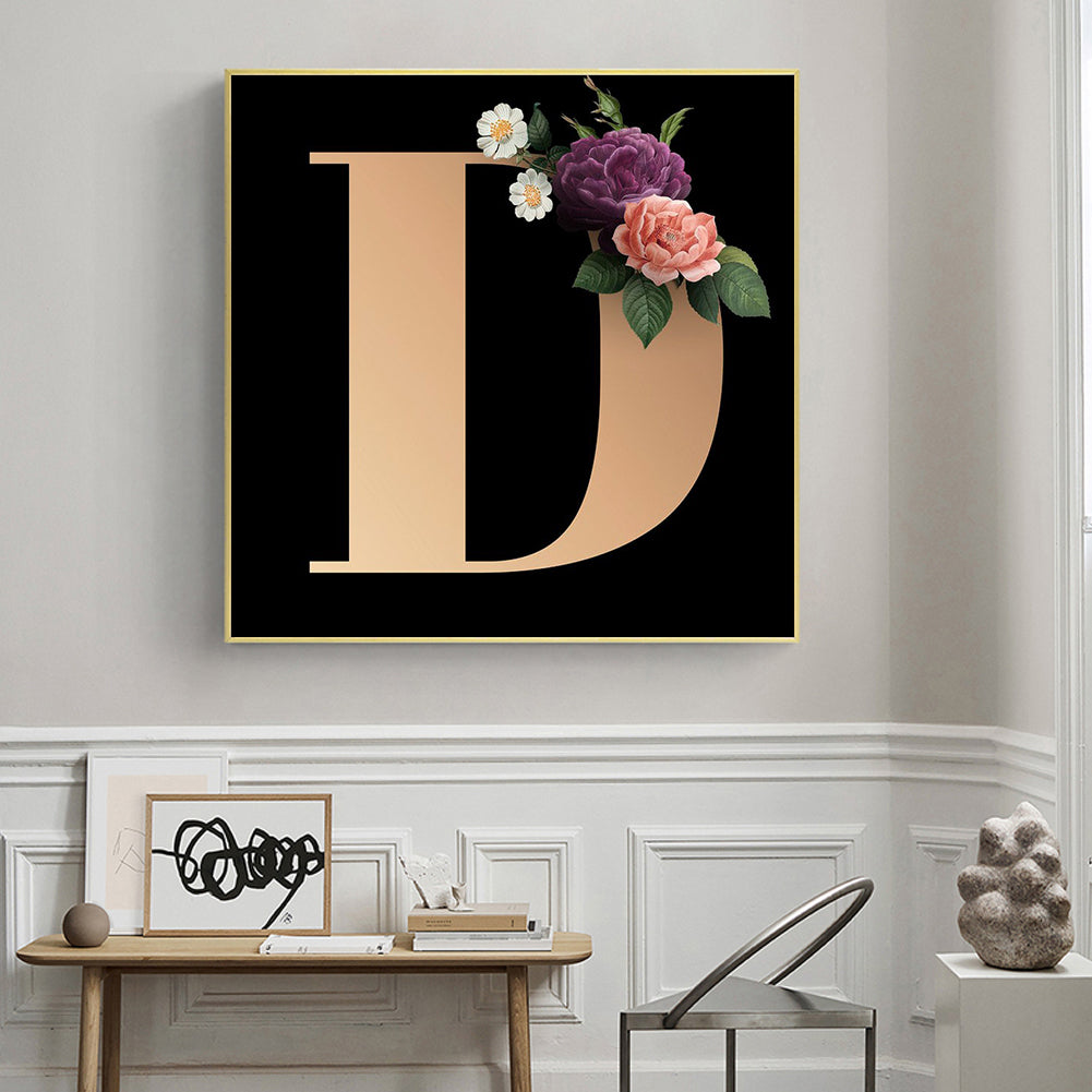 Flower Letter D - Full Round Drill Diamond Painting 40*40CM