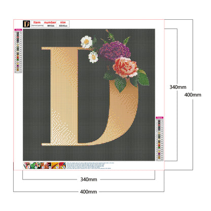 Flower Letter D - Full Round Drill Diamond Painting 40*40CM