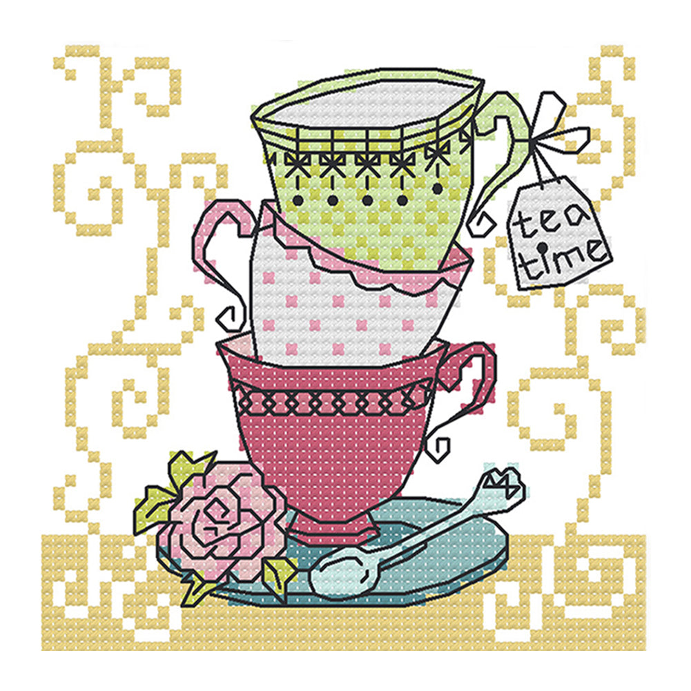 Teacup Three - 11CT Counted Cross Stitch 18*18CM