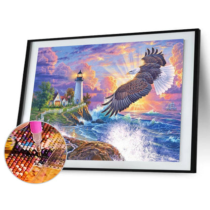 Eagle Seaside Lighthouse Scenery - Full Round Drill Diamond Painting 60*50CM