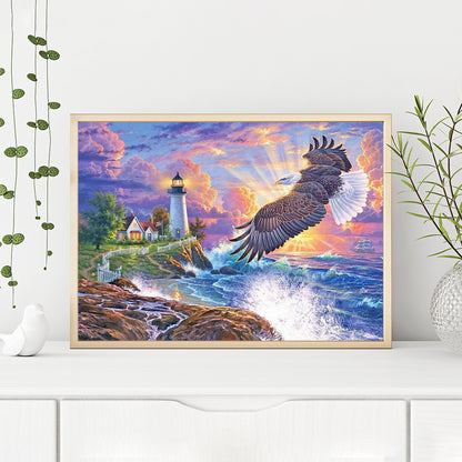 Eagle Seaside Lighthouse Scenery - Full Round Drill Diamond Painting 60*50CM