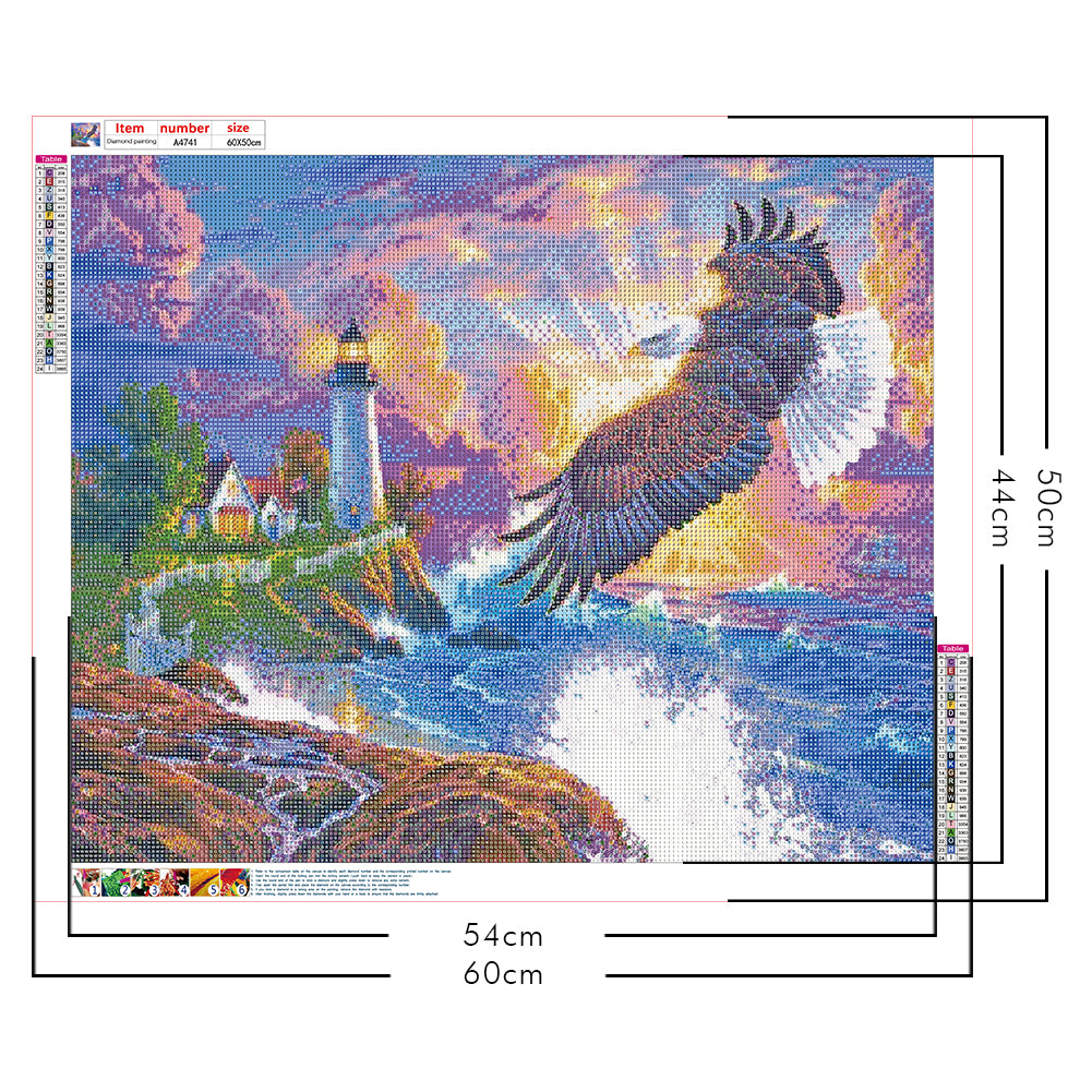 Eagle Seaside Lighthouse Scenery - Full Round Drill Diamond Painting 60*50CM