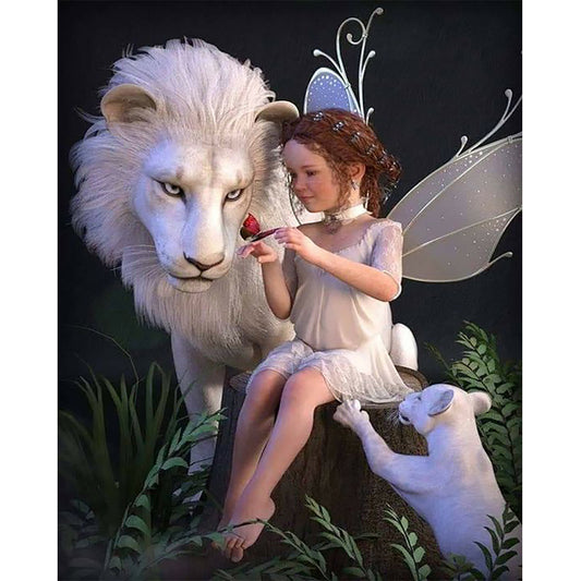 Lion And Girl - Full Round Drill Diamond Painting 40*50CM