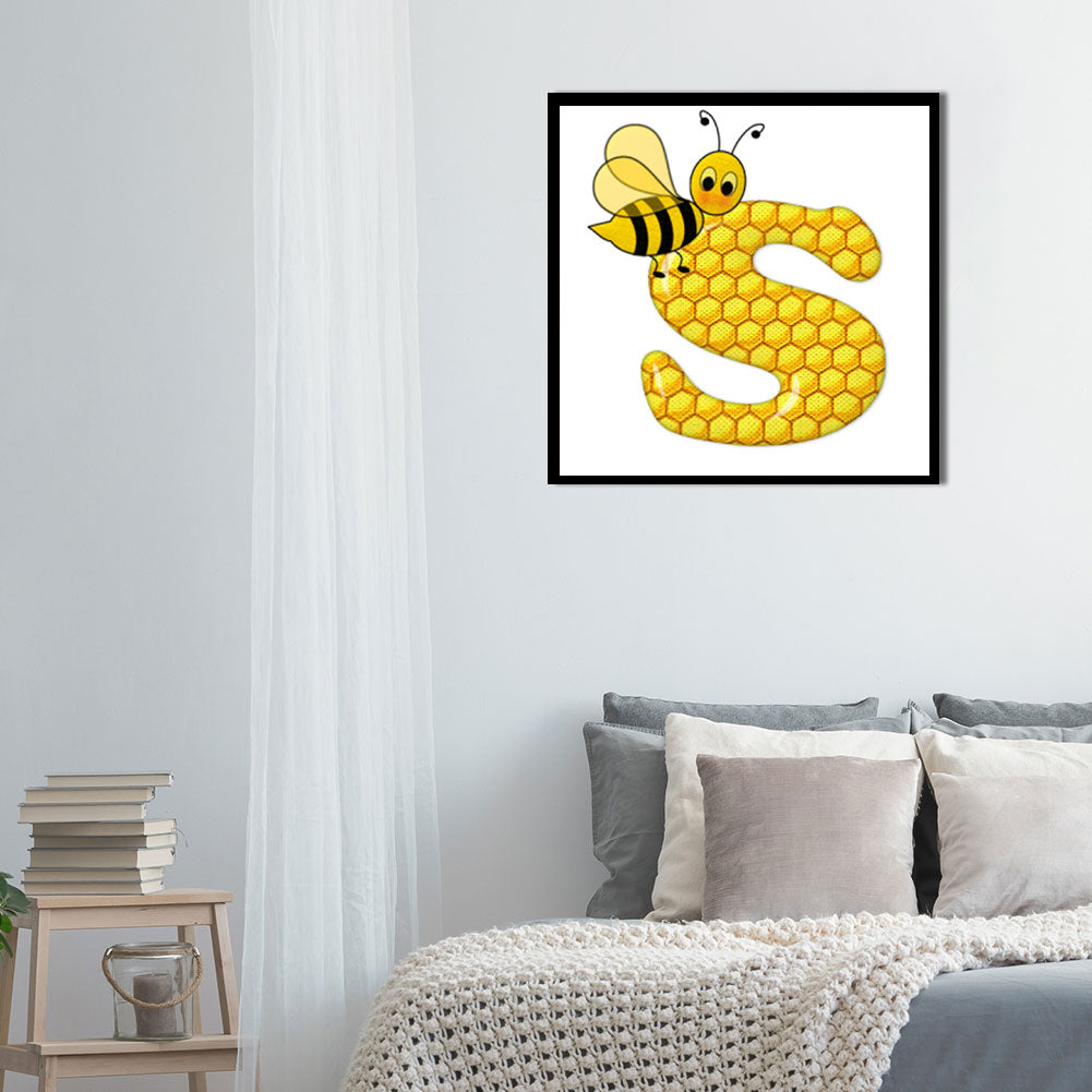 Bee Letter S - Full Round Drill Diamond Painting 30*30CM