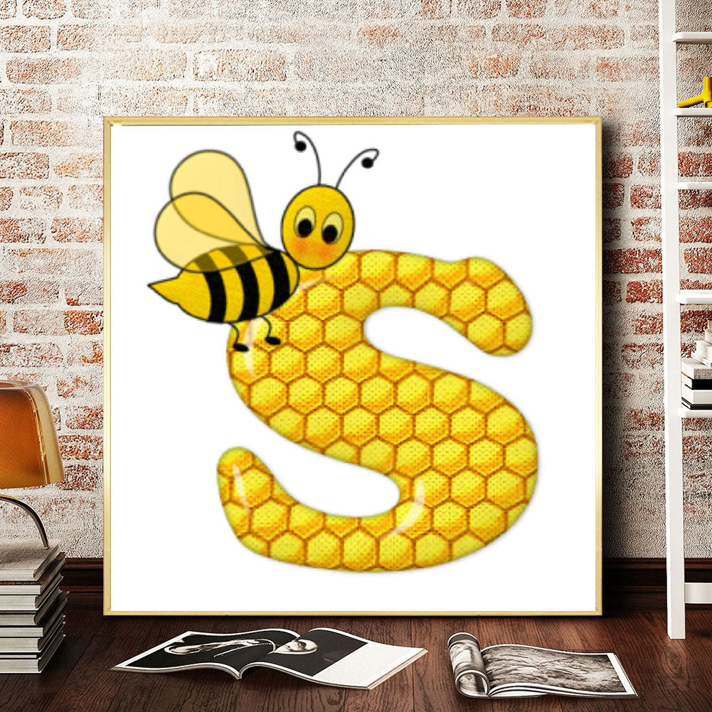 Bee Letter S - Full Round Drill Diamond Painting 30*30CM