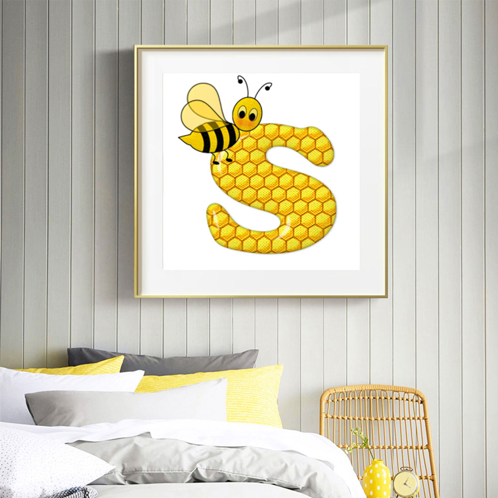 Bee Letter S - Full Round Drill Diamond Painting 30*30CM