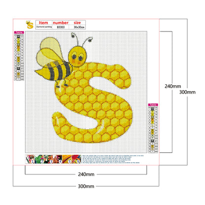 Bee Letter S - Full Round Drill Diamond Painting 30*30CM