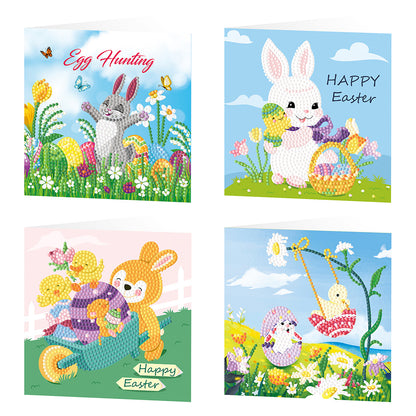 4pcs Easter Greeting Cards Diamond Painting DIY Postcards Kit with Envelope