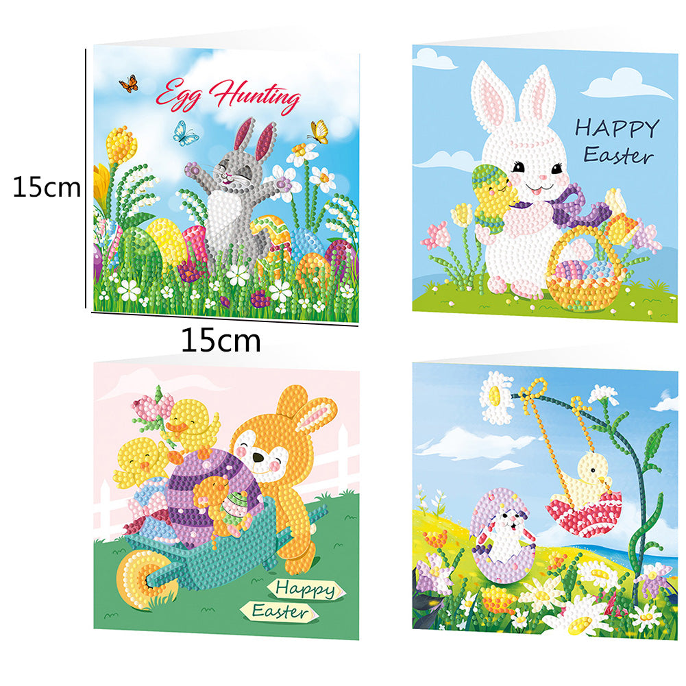 4pcs Easter Greeting Cards Diamond Painting DIY Postcards Kit with Envelope