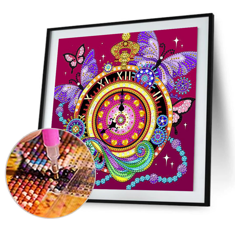 Butterfly Clock - Special Shaped Drill Diamond Paiting 30*30CM