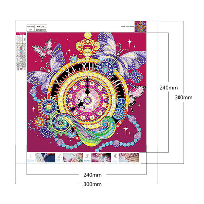 Butterfly Clock - Special Shaped Drill Diamond Paiting 30*30CM