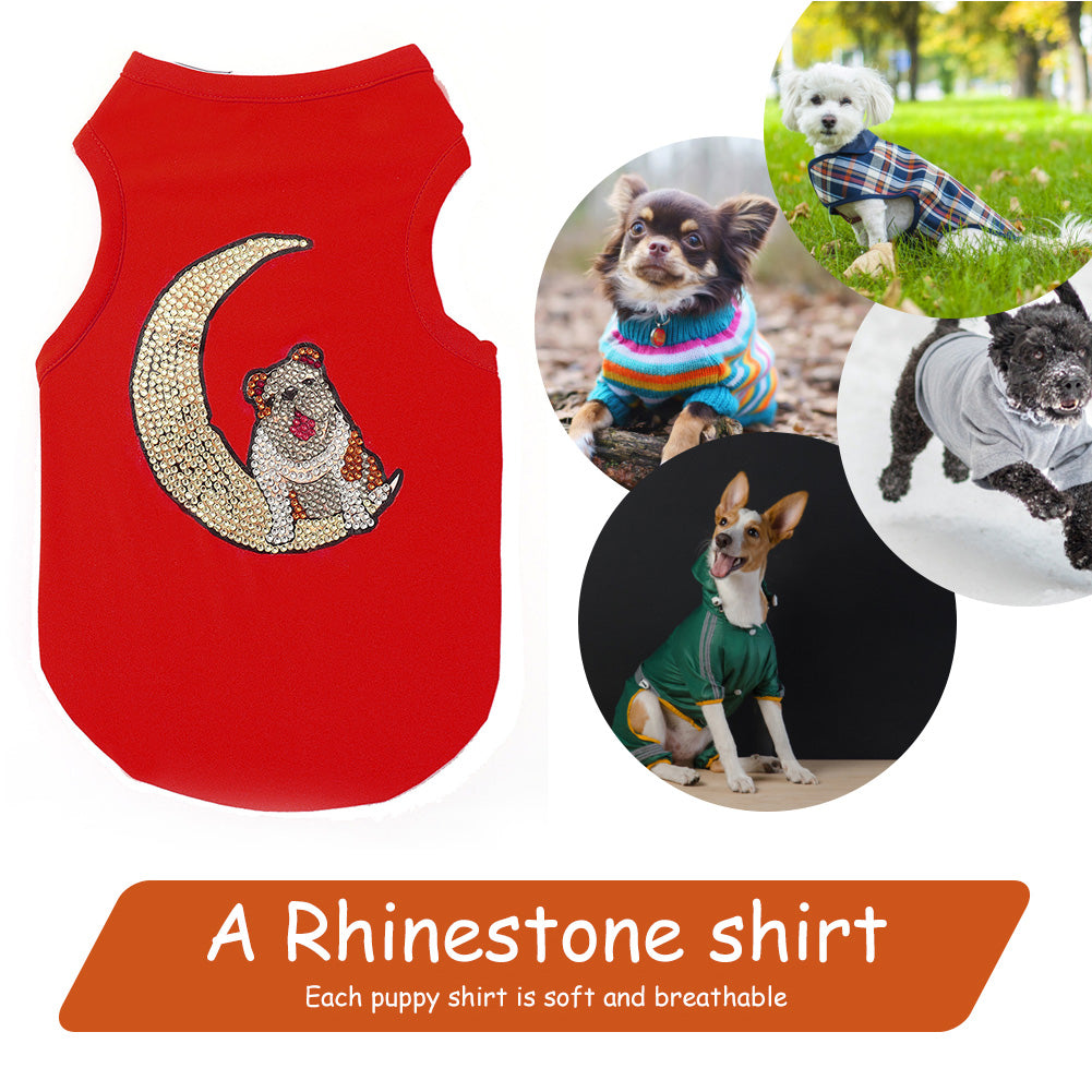 5D Diamond Painting DIY Pet Clothes Moon Dog Sleeveless T-Shirts Pullovers
