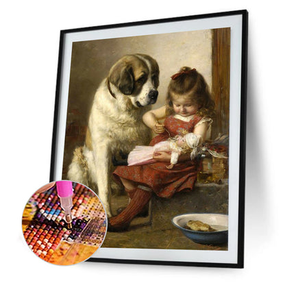 Little Girl And Puppy - Full Round Drill Diamond Painting 30*40CM