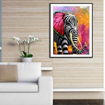 Zebra Elephant - Full Round Drill Diamond Painting 30*40CM