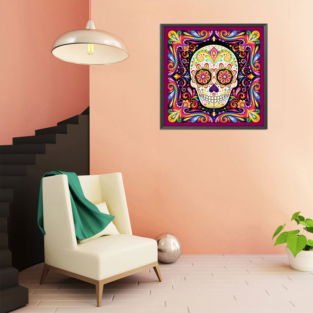 Colorful Skull - 11CT Stamped Cross Stitch 50*50CM