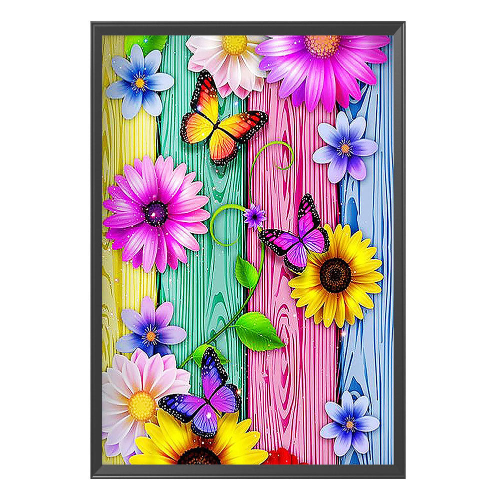 Flower Butterfly On Wood Grain Board - 11CT Stamped Cross Stitch 40*50CM