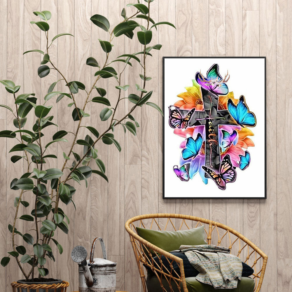 Butterfly And Cross - 11CT Stamped Cross Stitch 40*50CM