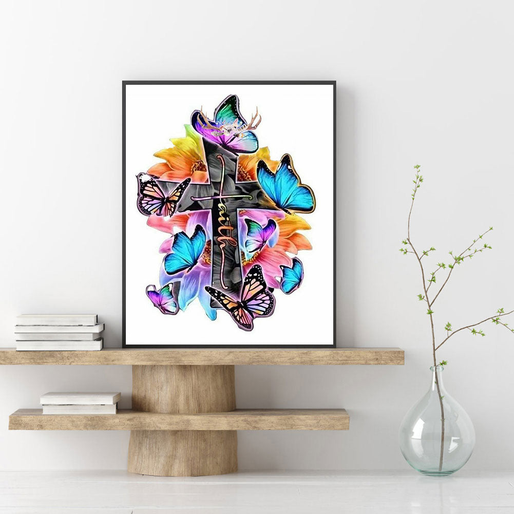 Butterfly And Cross - 11CT Stamped Cross Stitch 40*50CM