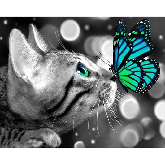 Cat Kisses Butterfly - 11CT Stamped Cross Stitch 40*50CM