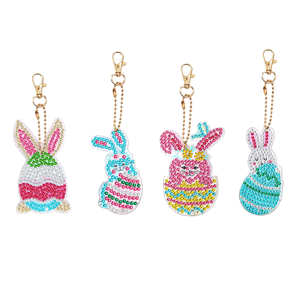 4/5pcs Mosaic Diamond Painting Keychain 5D DIY Rhinestone Keyring Pendant