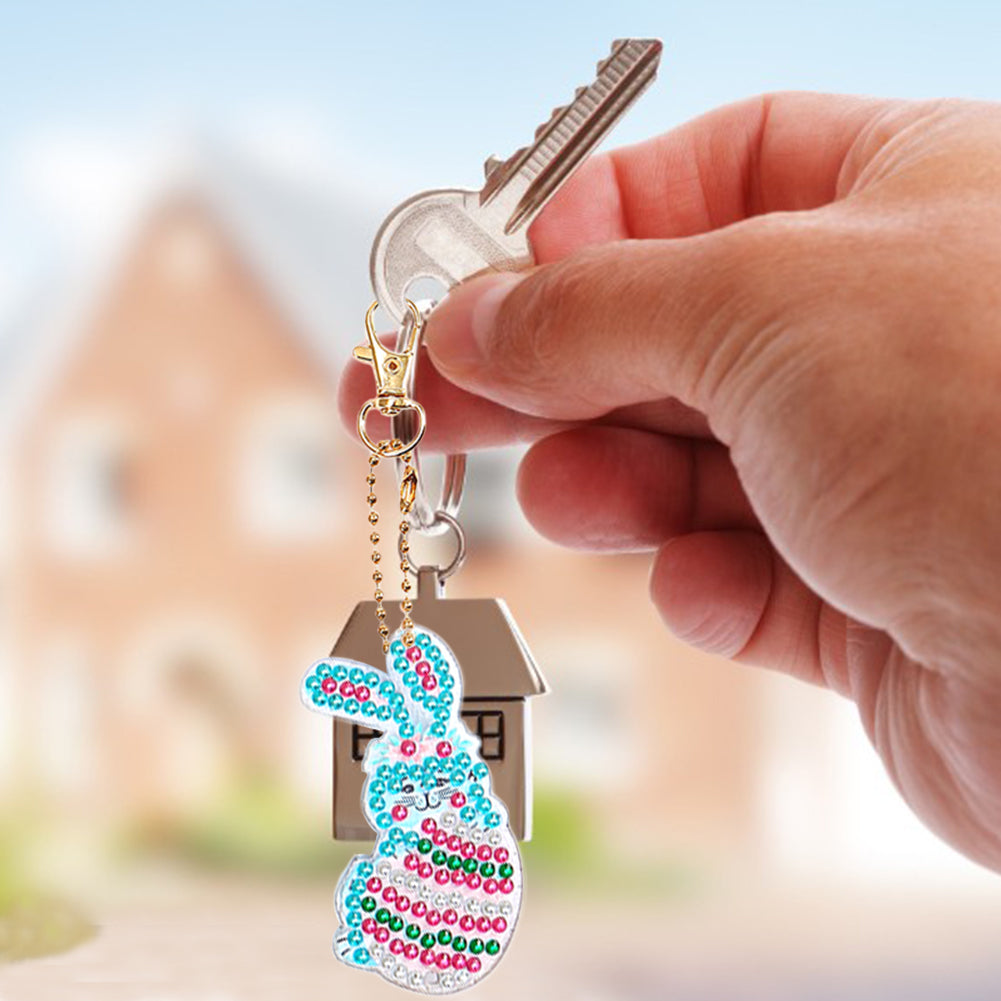 4/5pcs Mosaic Diamond Painting Keychain 5D DIY Rhinestone Keyring Pendant