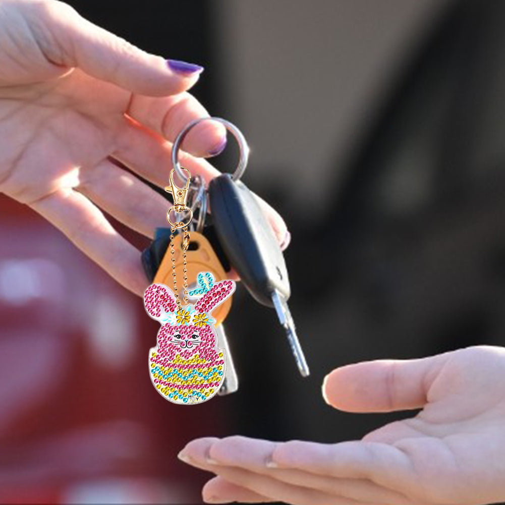 4/5pcs Mosaic Diamond Painting Keychain 5D DIY Rhinestone Keyring Pendant