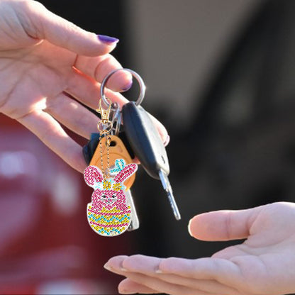 4/5pcs Mosaic Diamond Painting Keychain 5D DIY Rhinestone Keyring Pendant