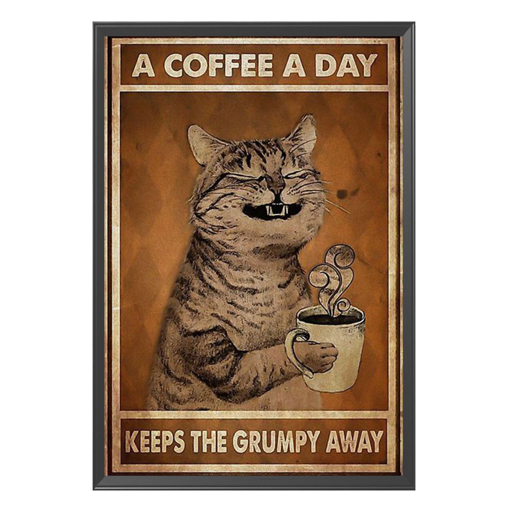 Cat Drinking Coffee - 11CT Stamped Cross Stitch 40*55CM