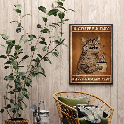 Cat Drinking Coffee - 11CT Stamped Cross Stitch 40*55CM