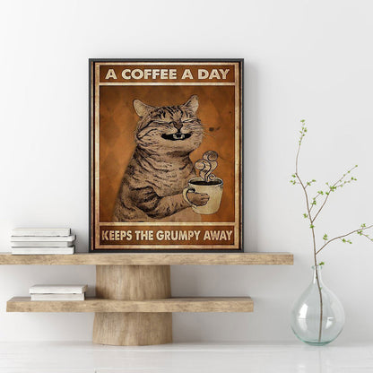 Cat Drinking Coffee - 11CT Stamped Cross Stitch 40*55CM