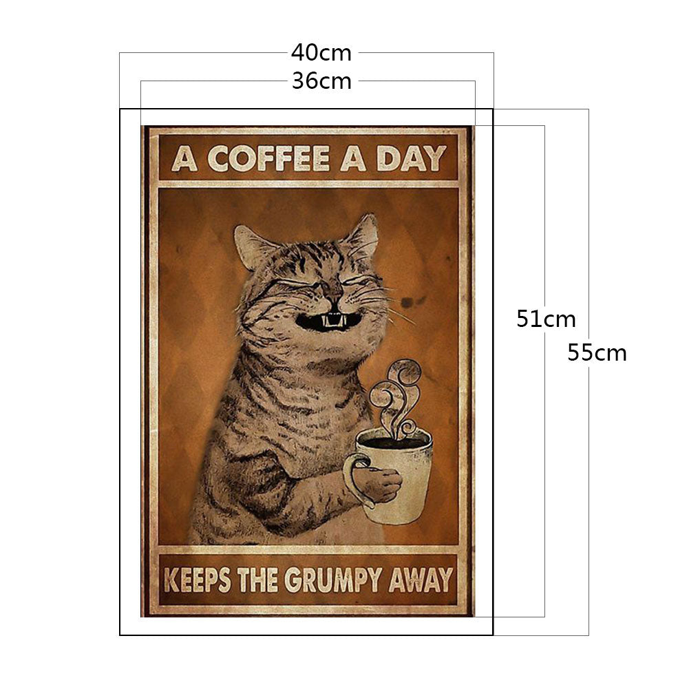 Cat Drinking Coffee - 11CT Stamped Cross Stitch 40*55CM