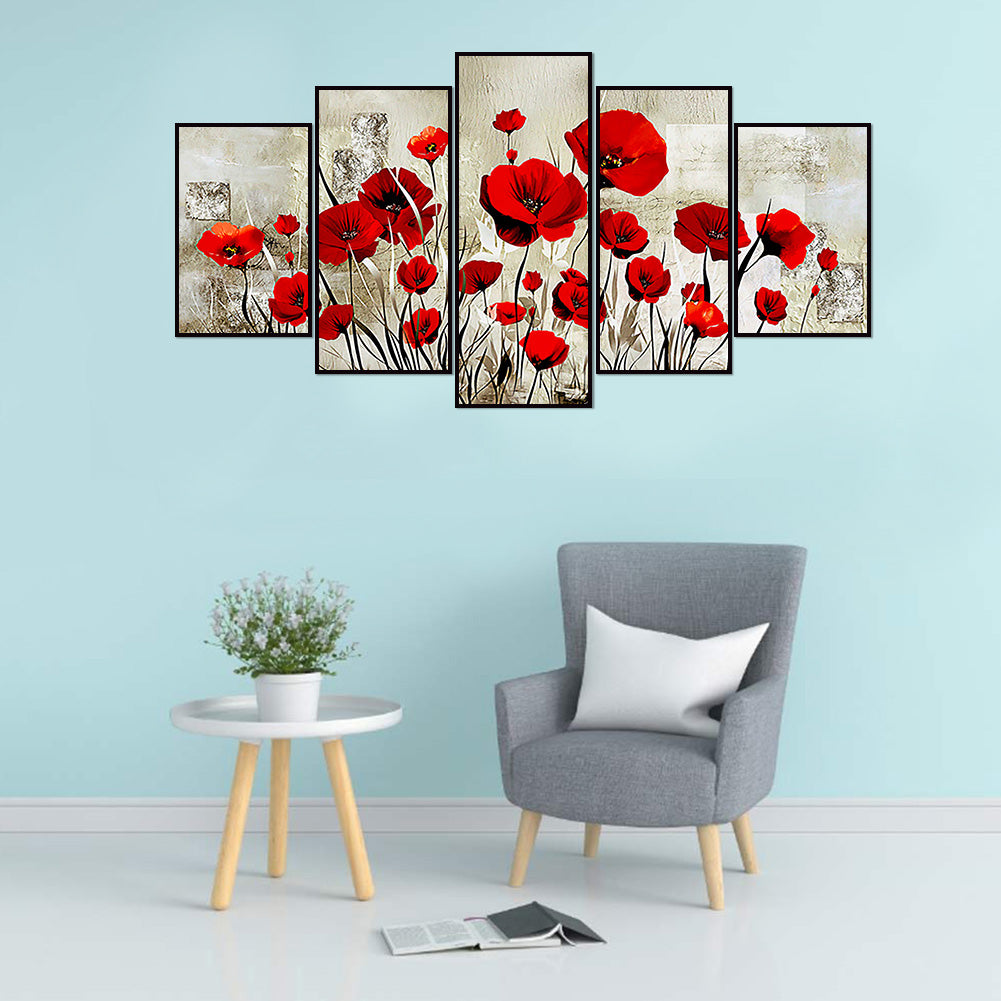 Red Flowers - Full Round Drill Diamond Painting 95*45CM