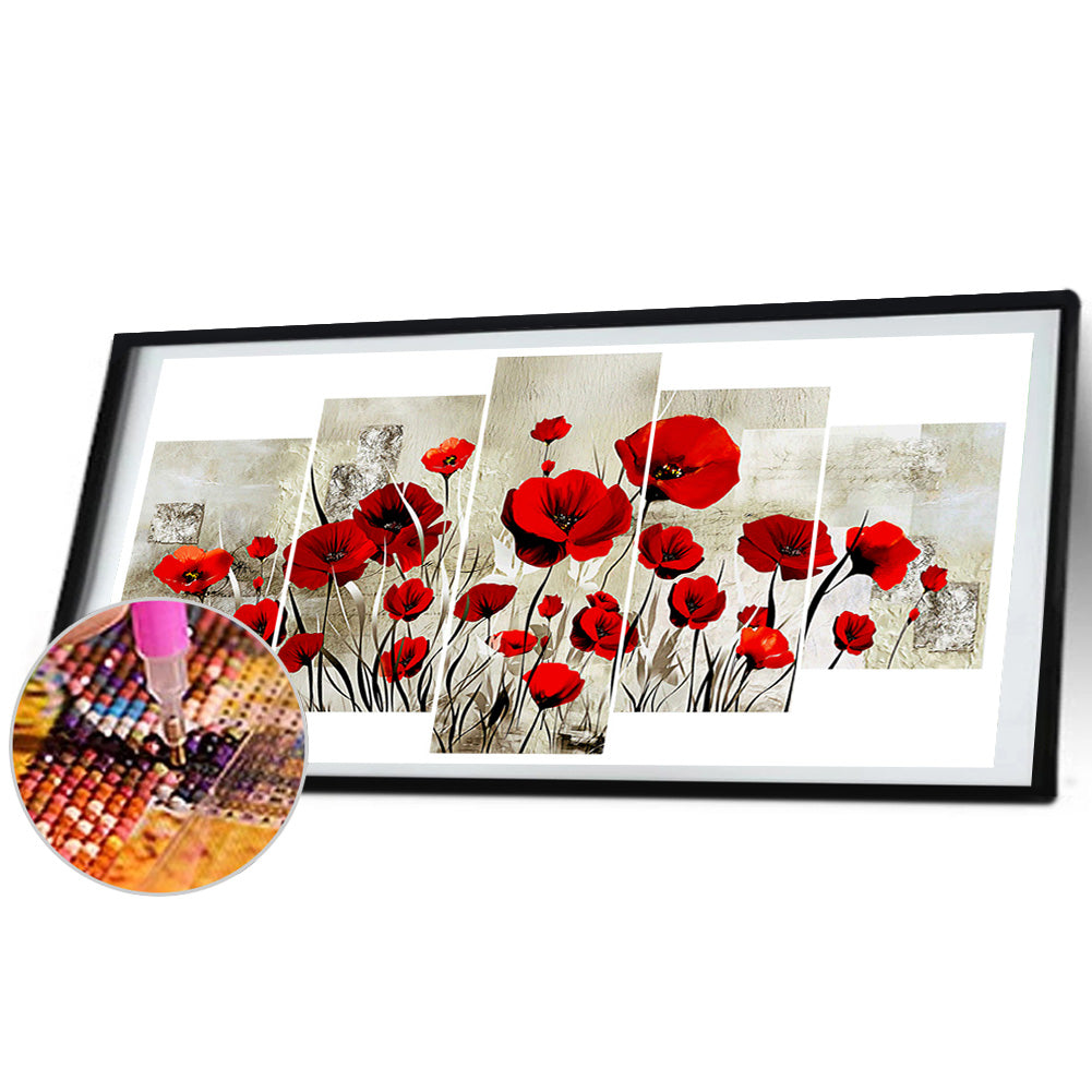 Red Flowers - Full Round Drill Diamond Painting 95*45CM