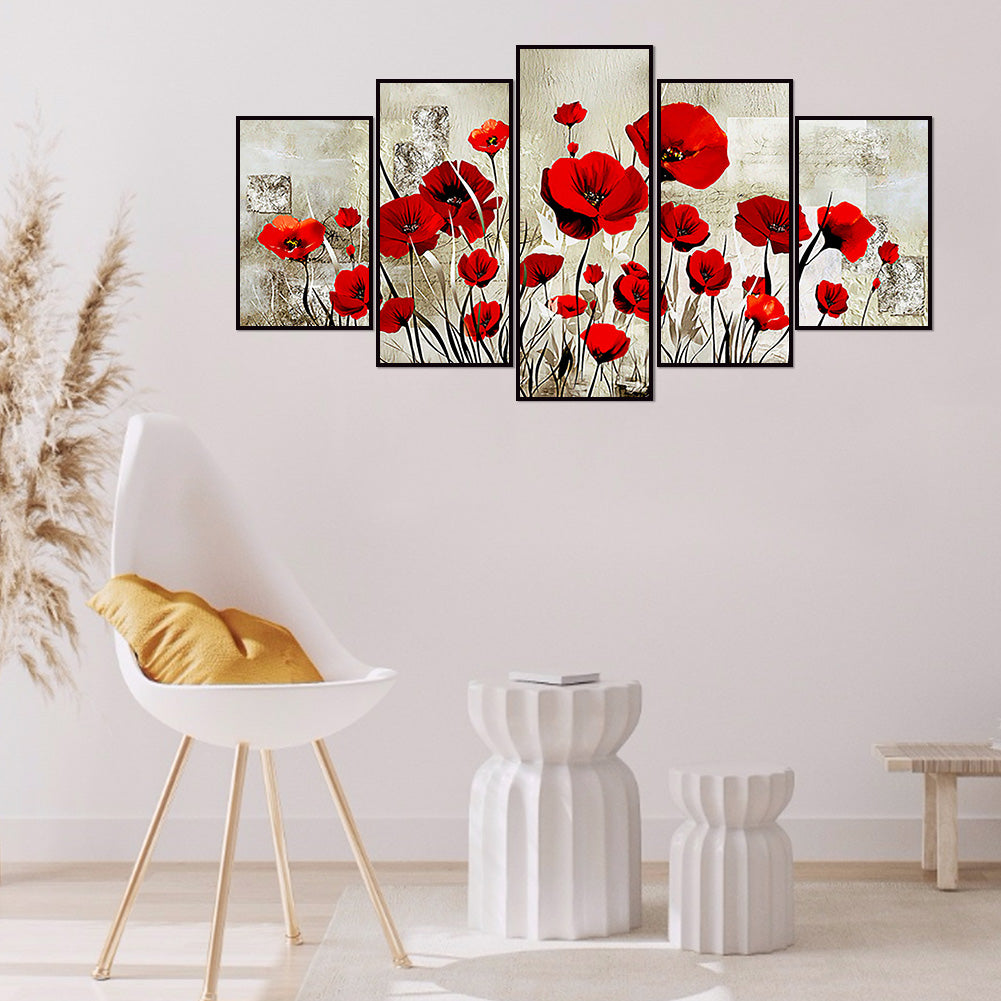 Red Flowers - Full Round Drill Diamond Painting 95*45CM